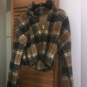 Zaful Plaid cropped hoodie